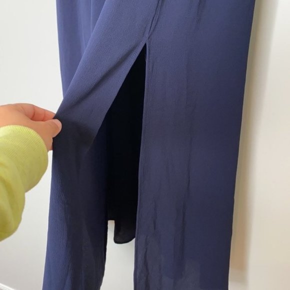 F&M Collection Women Navy Blue Long Pleated Maxi Skirt With Slit Size Large - Picture 4 of 11